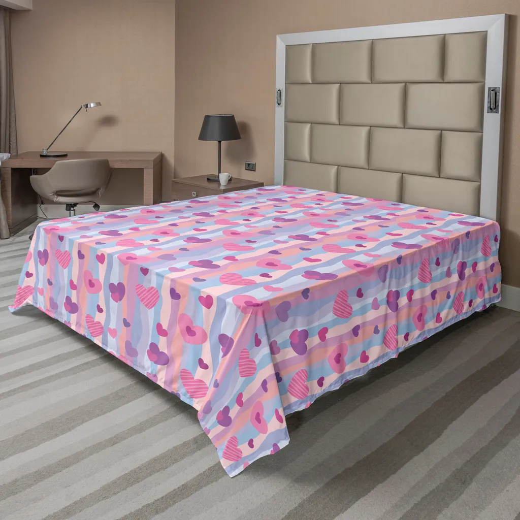 Drap de lit doux et confortable mauve 244x205 cm avec imprimé de cœurs