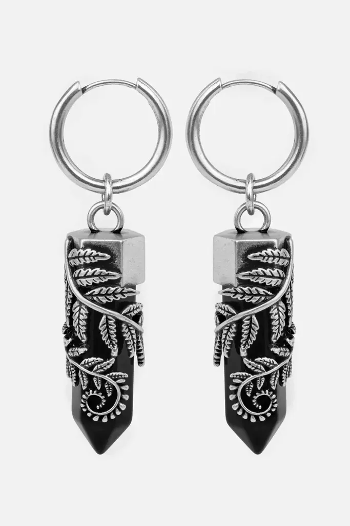 Pendant d'Oreille Crystal Fern Noir avec Cristaux de Style Sorcière