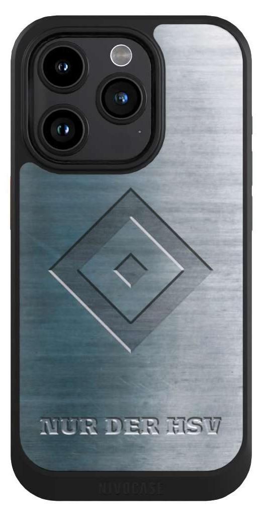 NIVOCASE Hülle für Apple iPhone 15 Pro Handyhülle NIVOcore Case Schwarz HSV Hamburger SV Metallic Look
