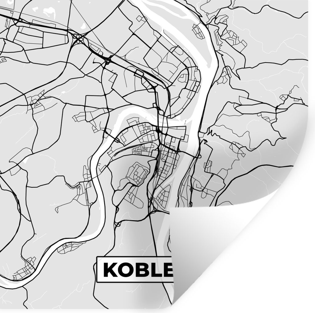 MuchoWow Wandtattoo Wandsticker Wandaufkleber Koblenz - Karte - Stadtplan - Deutschland - Karte 30x30 cm Selbstklebend und Repositionierbar - Rep...