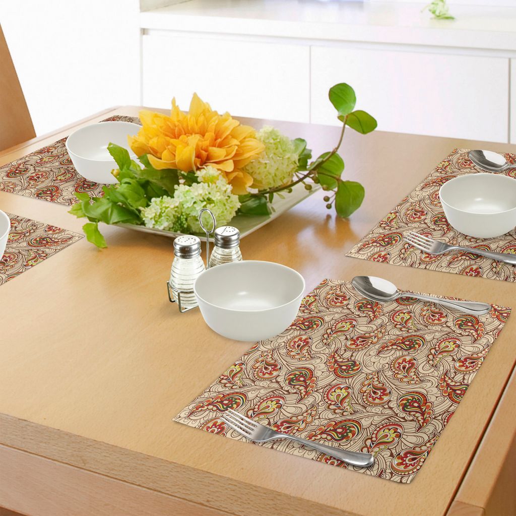 ABAKUHAUS Fallen Platzmatten, Blätter in ethnischen Paisley-Design Folkloric Art Original Stammes-Kultur inspiriert Motiv, Tiscjdeco aus Farbfeste...