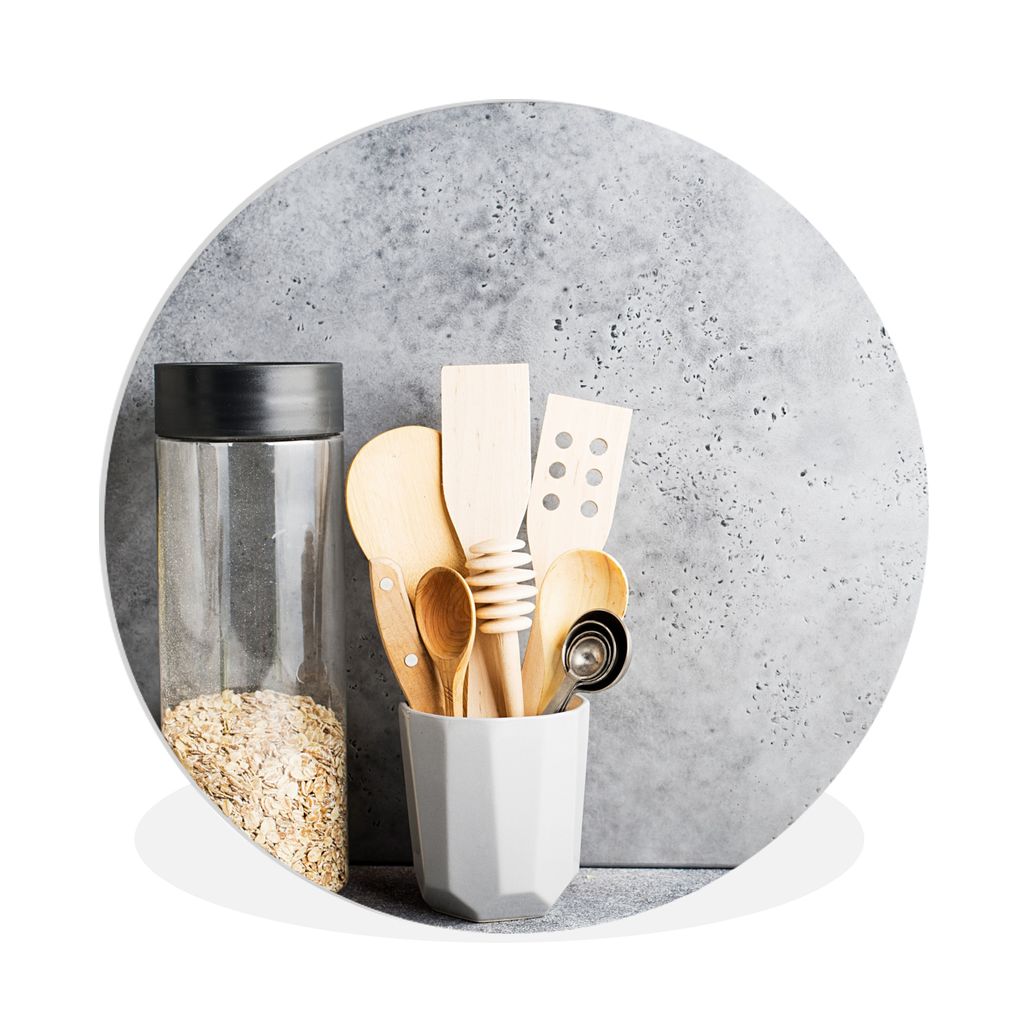 MuchoWow Rundes Wandbild - Runde Bilder Müsli - Spatel - Küchenutensilien Ø 90 cm Kreis Wanddekoration Kunststoff - Wandkreis - Wandschmuck - ...