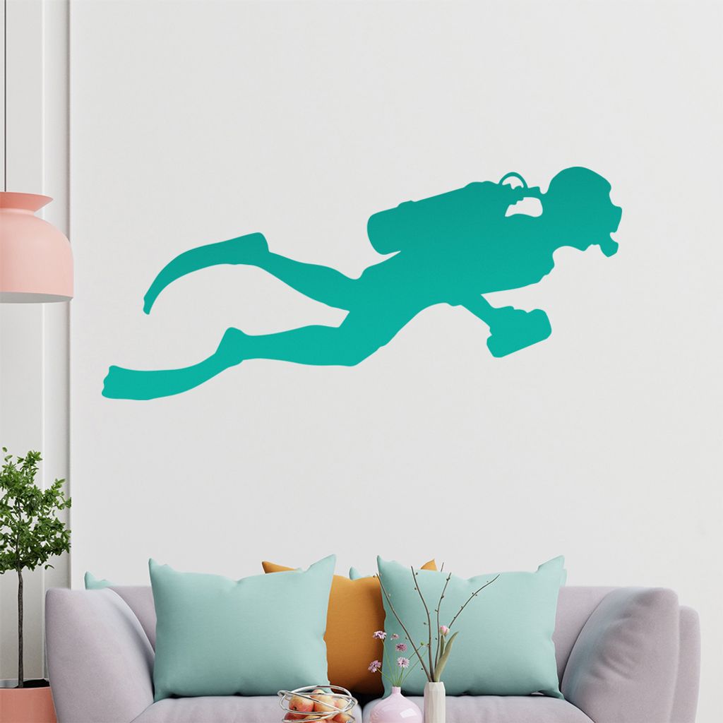 KIWISTAR Taucher Silhouette mit Druckluftflasche Wandtattoo in 6 Größen - Wandaufkleber Wall Sticker - Dekoration, Küche, Wohnzimmer, Schlafzimm...