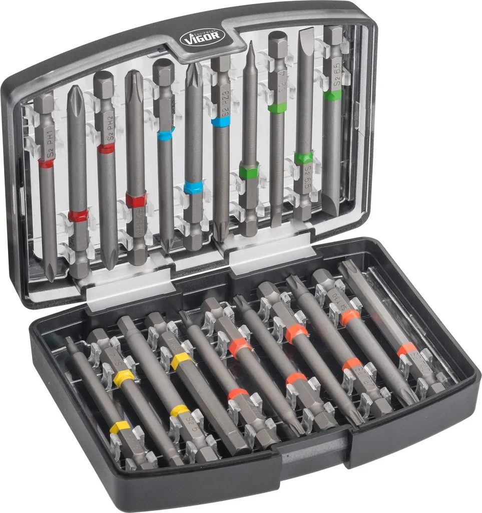 VIGOR Bit Box V6068 Set 22 Pezzi Inserti 75mm 1/4" per Professionisti
