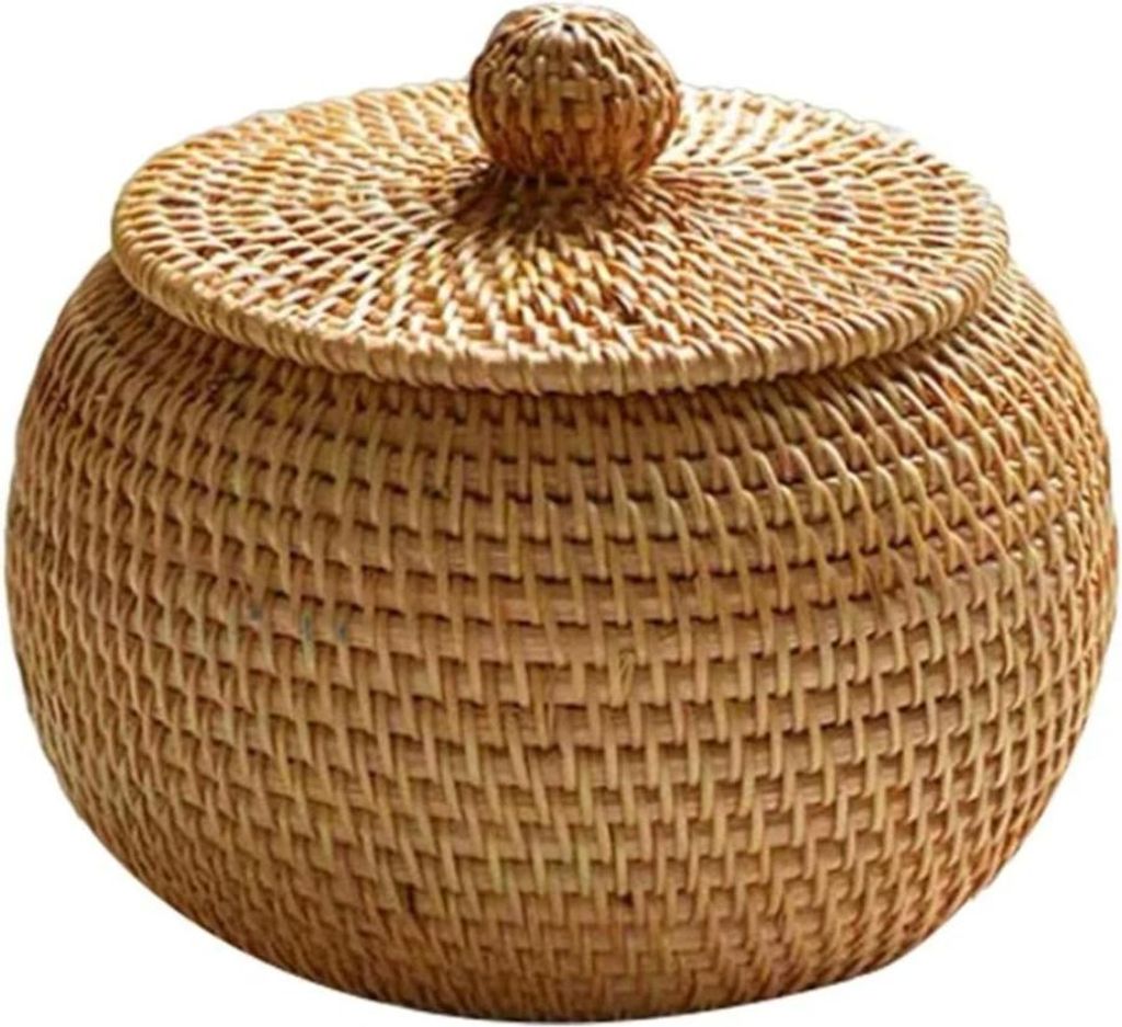 Aufbewahrungskorb aus Weide mit Deckel – Rattankorb – kleine Weidenbox – natürliches gewebtes Rattan für Schlafzimmer, Wohnzimmer, Büro, 1...