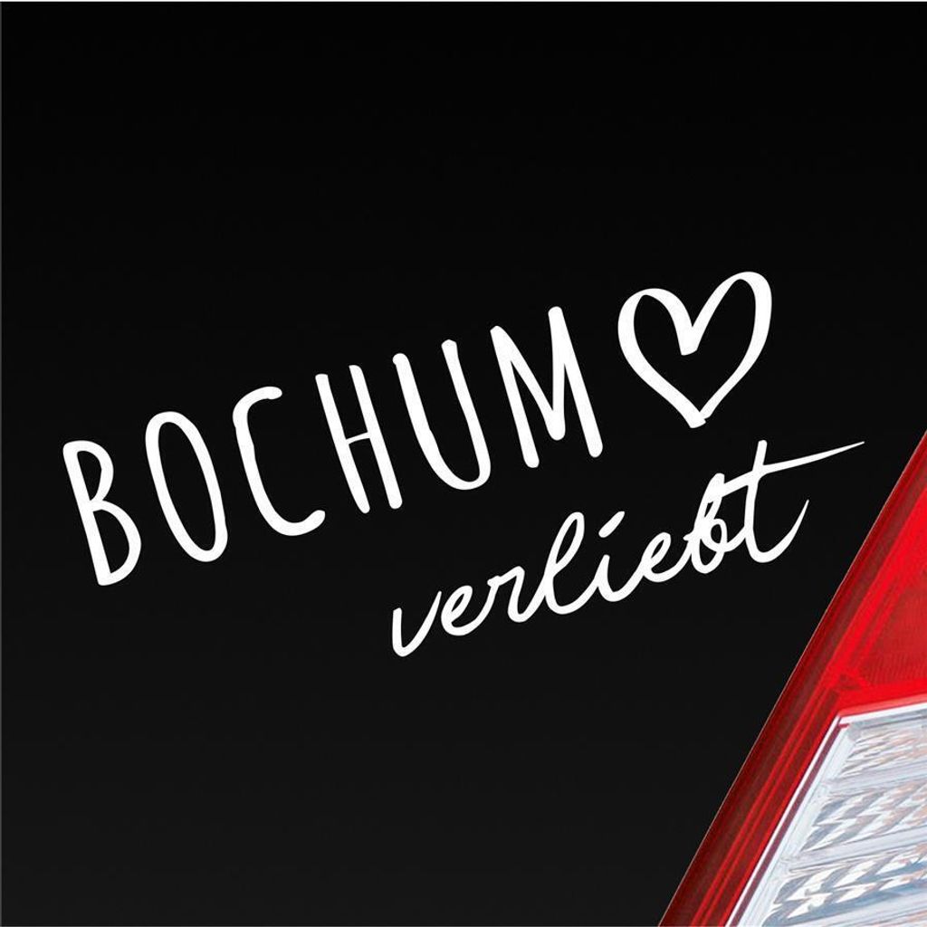 Auto Aufkleber Bochum verliebt Herz Stadt Heimat Liebe Car 19x8 cm Weiss Matt Sticker Heckscheibenaufkleber