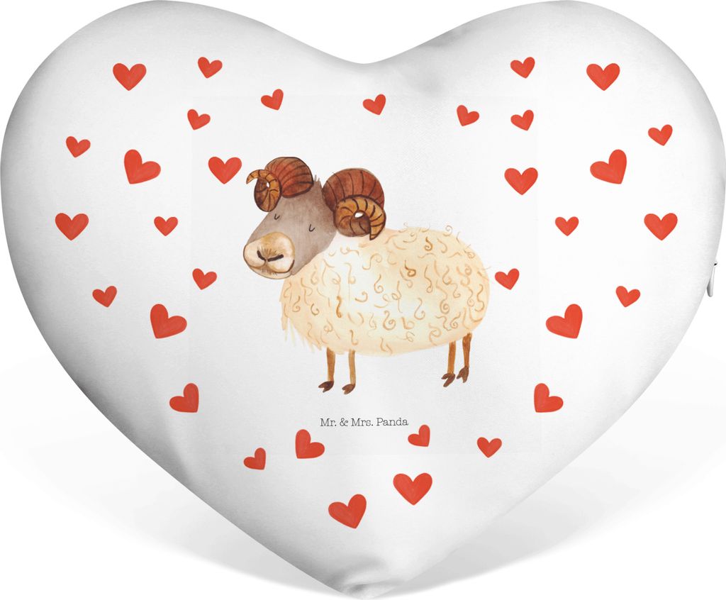Mr. & Mrs. Panda Sofakissen Sternzeichen Widder - Weiß - Geschenk, dekoartikel, Dekokissen, Partnerkissen, Bock, Schafbock, Hochzeitskissen, Gebur...