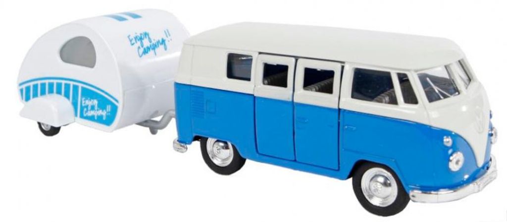 Caravan Retro Set Welly VW Bus T1 und Wohnwagen blau/weiß Produktbild 