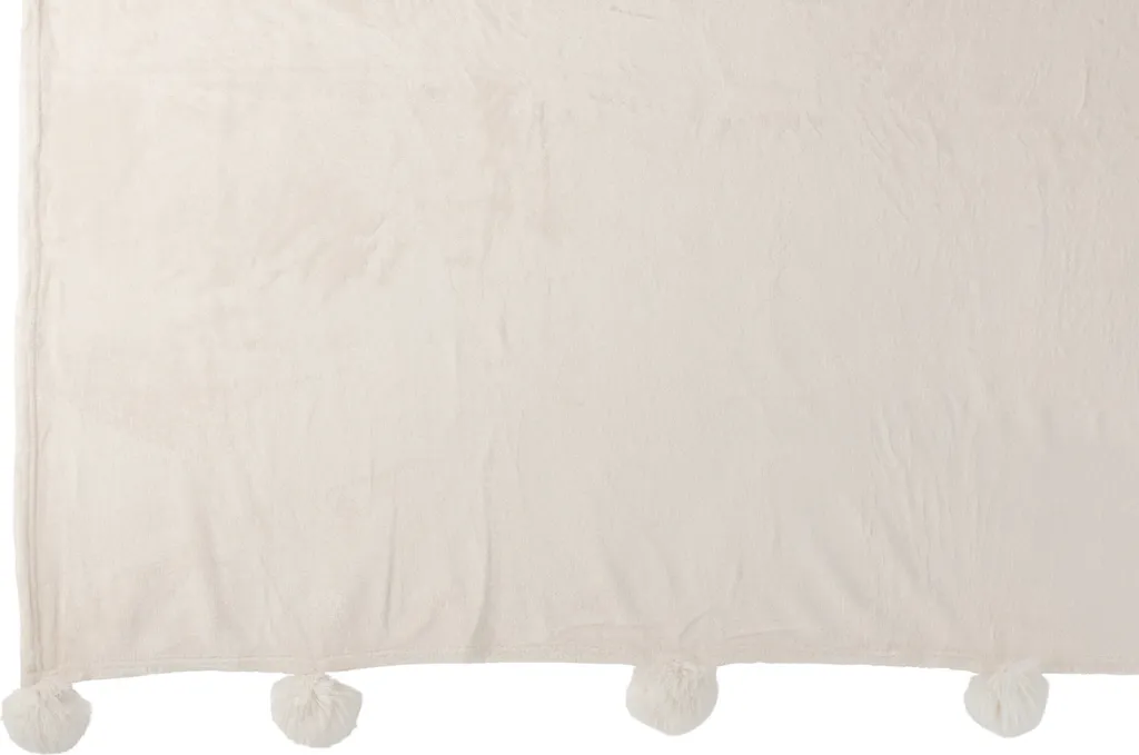 Jeté de Canapé Crème à Pompons J-Line - Couverture Douce en Polyester - 2