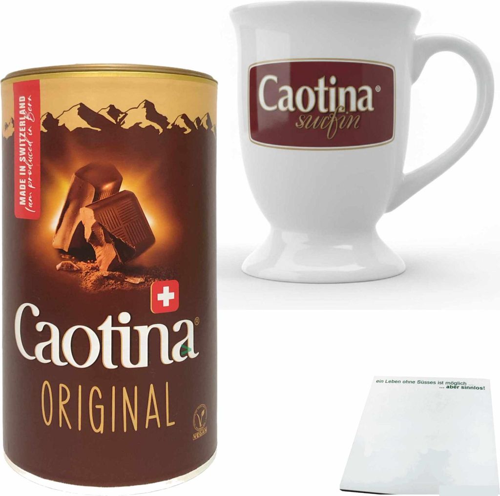Caotina Original Kakaopulver + 1x original Caotina Tasse aus Porzellan (1x500g Dose, 1x Tasse) + usy Block