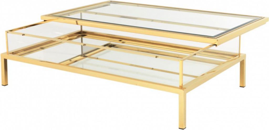 Casa Padrino Luxus Art Deco Designer Couchtisch Gold 140 x 85 x H. 41 cm - Wohnzimmer Salon Tisch - Designer Tisch Möbel