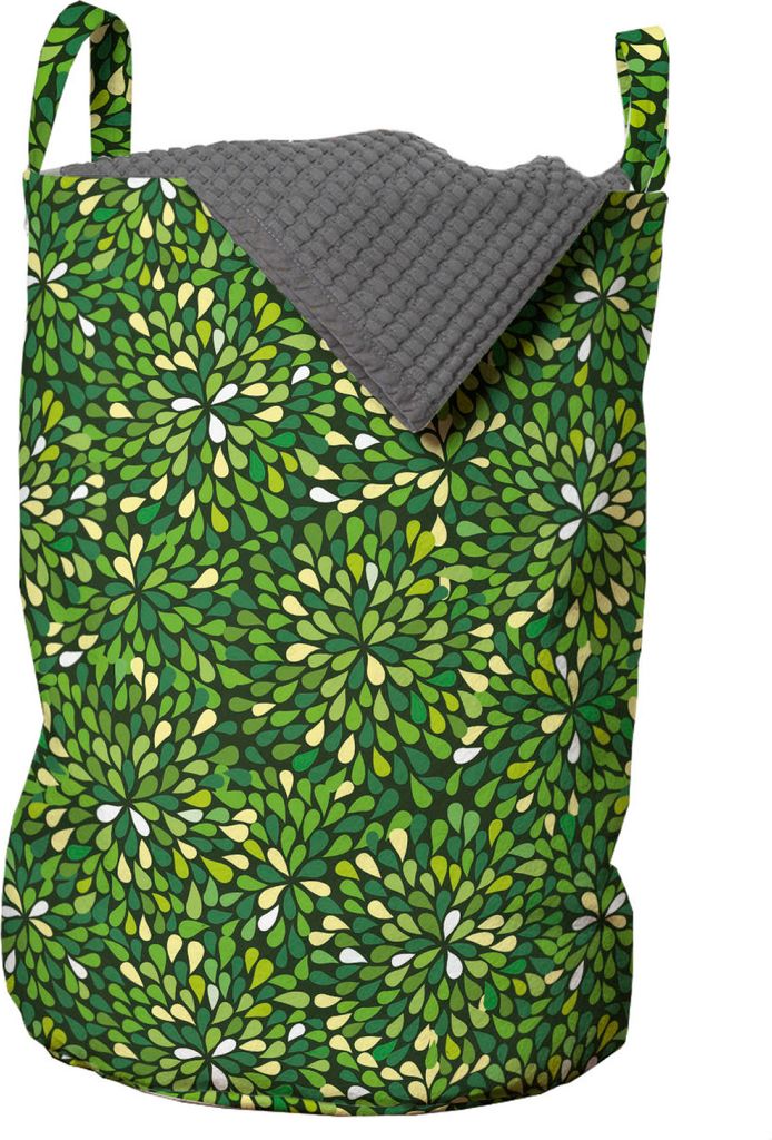 ABAKUHAUS Blumen Wäschesack, Grafische Wiese Sprouts, Wäschekorb mit Griffen Kordelzugverschluss für Waschsalons, 33 cm breit x 49 cm hoch, Grü...