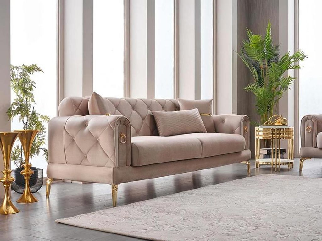 Luxus Couch Dreisitzer Sofa Lounge Sofas 3-Sitzer Design Couchen Polster Beige