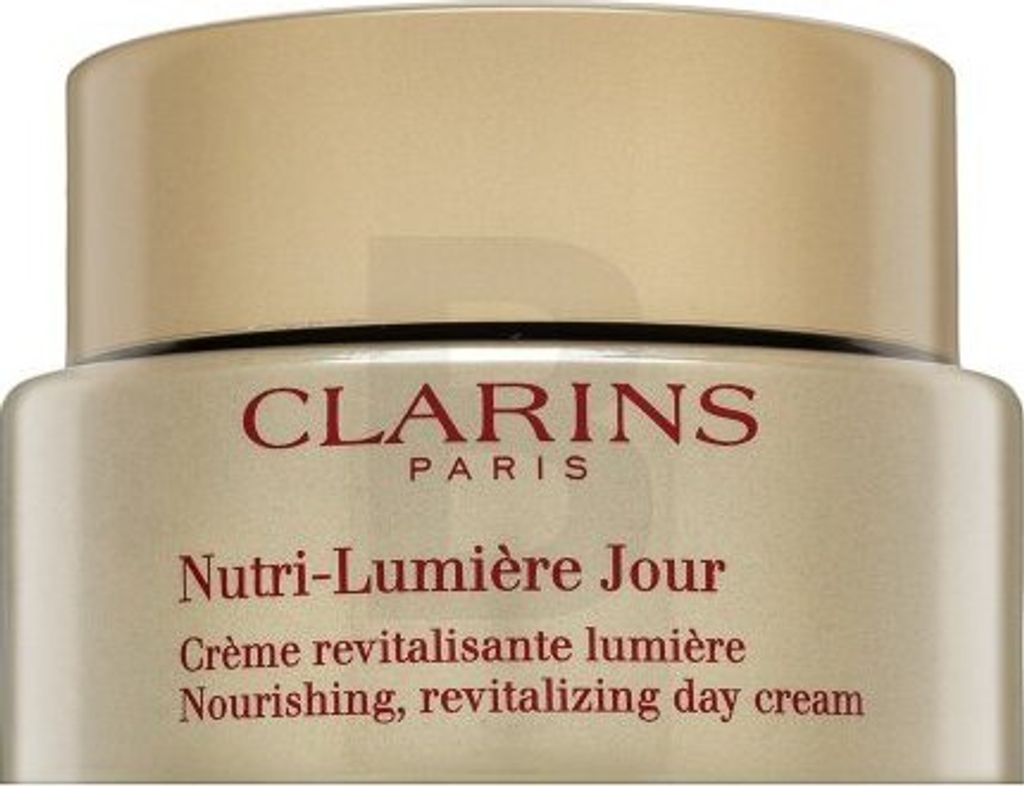 A close-up shot of a Clarins Nutri-Lumière Jour day cream jar.