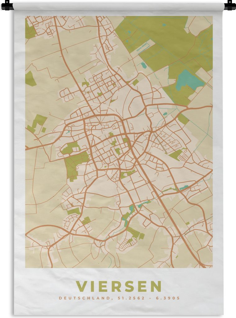 MuchoWow Wandteppich Wandbehang Stadtplan - Viersen - Vintage - Stadtplan 90x135 cm Tapisserie Dekoration Wandtuch - Baumwolle - Wandskulptur