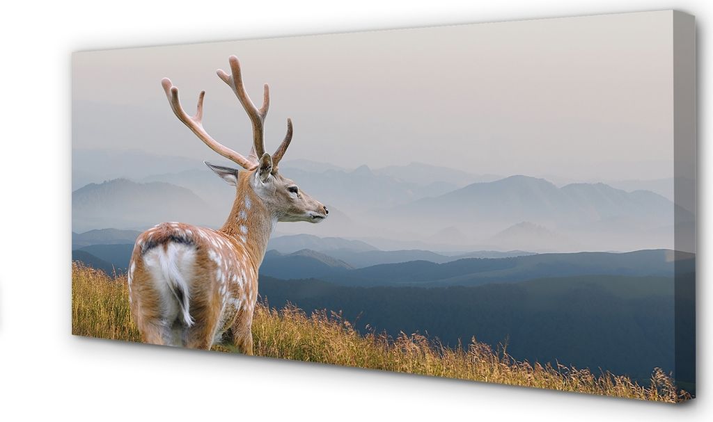 Leinwandbild 140x70 Wandkunst Hirsch Berge