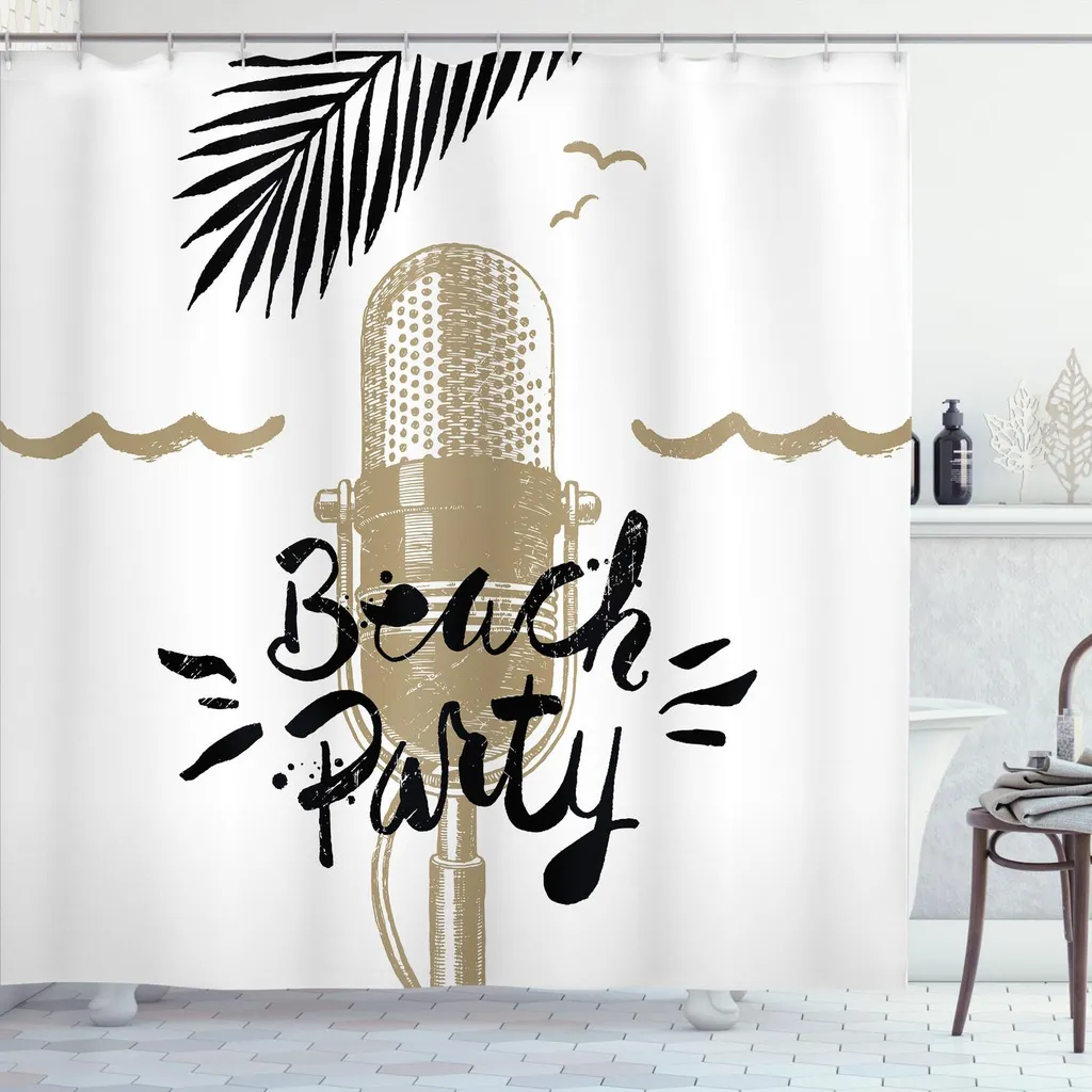 Shower Curtain Beach Party ABAKUHAUS 175x200 - Design Retro & Palm Leaves