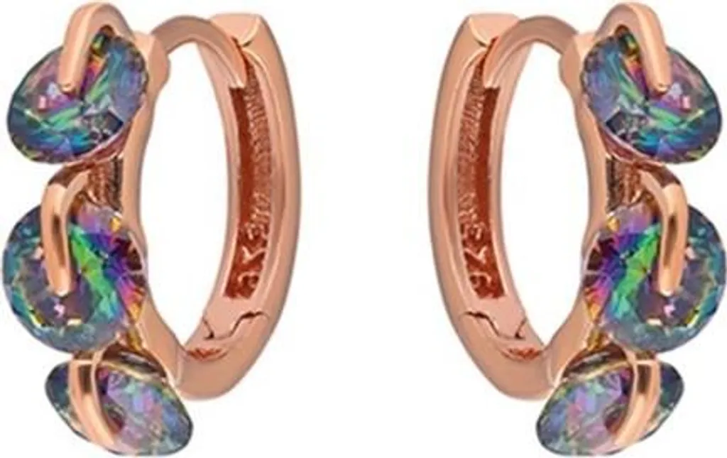 Boucles d'oreilles 3 topazes mystiques en argent 925 et or rose (72 chars)