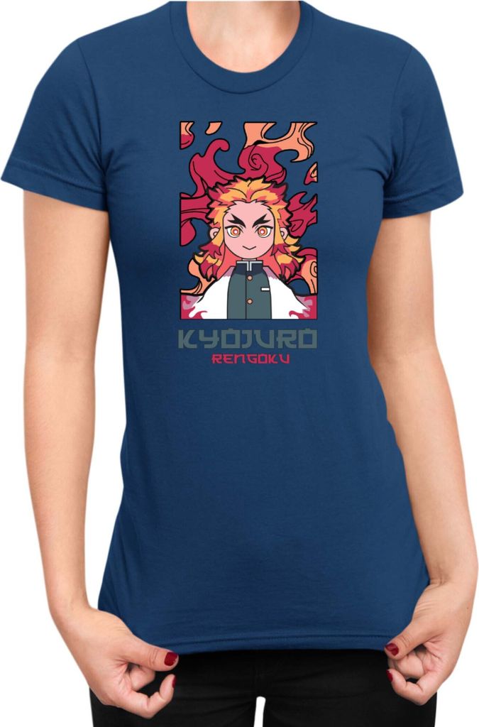 Damen T-Shirt Japan Anime Manga Demon Anime Slayer Kyojuro Rengoku 06 Hashira, Lady XS / Dunkelblau