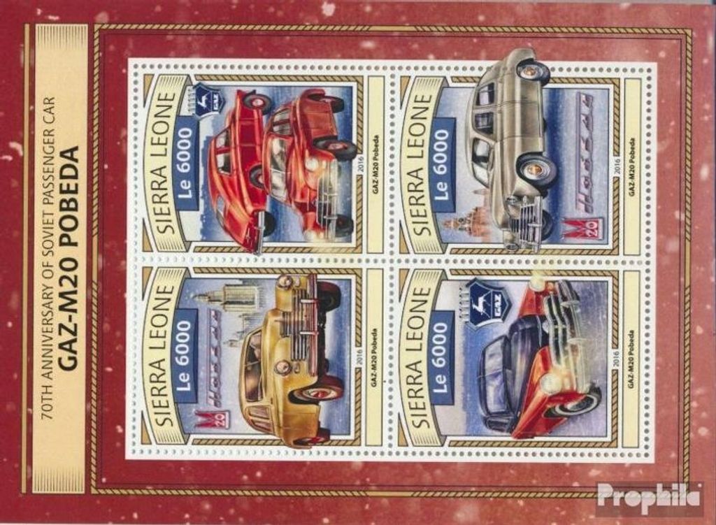 Briefmarken Sierra Leone 2016 Mi 7833-7836 Kleinbogen (kompl. Ausg.) postfrisch Autos