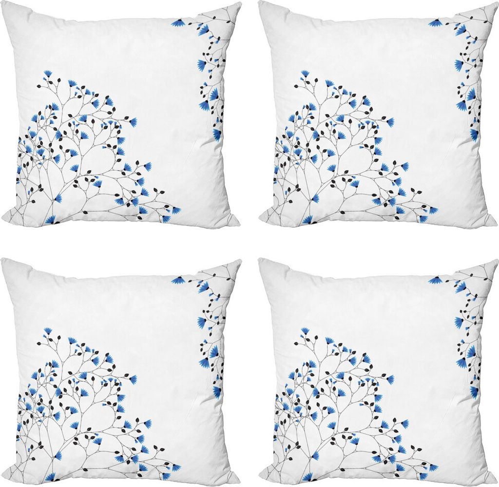 ABAKUHAUS Vintage Blue Kissenbezug Set (4 Stück), Anemone Blanda, Moderner Doppelseitiger Digitaldruck, 40 cm x 40 cm, Blau Schwarz-Weiß