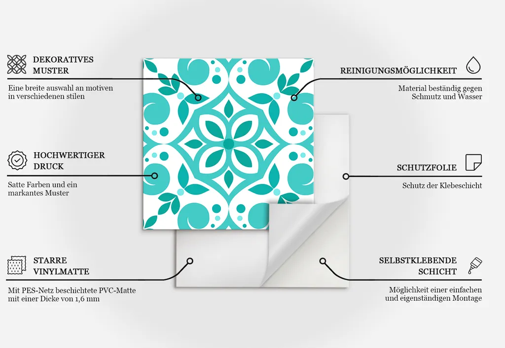 Piastrelle Autoadesive Foglia a Righe 50x50 cm - Arredo Cucina e Bagno - 5