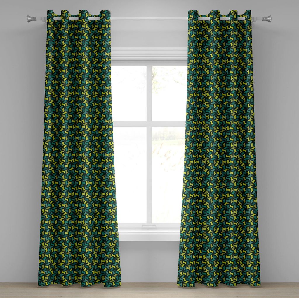 ABAKUHAUS Abstrakt Ösenvorhang, Geometrische Komposition Moderne Kunst Inspirationen Grün Getonte Illustration, Dekorative 2-Panel-Fenstervorhän...