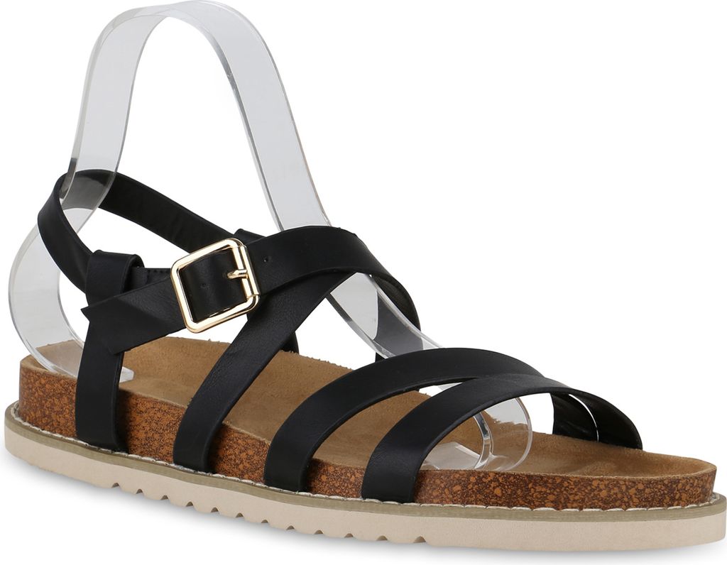 VAN HILL Damen Übergrößen Riemchensandalen Sandalen Profil-Sohle Schuhe 841269, Farbe: Schwarz, Größe: 42