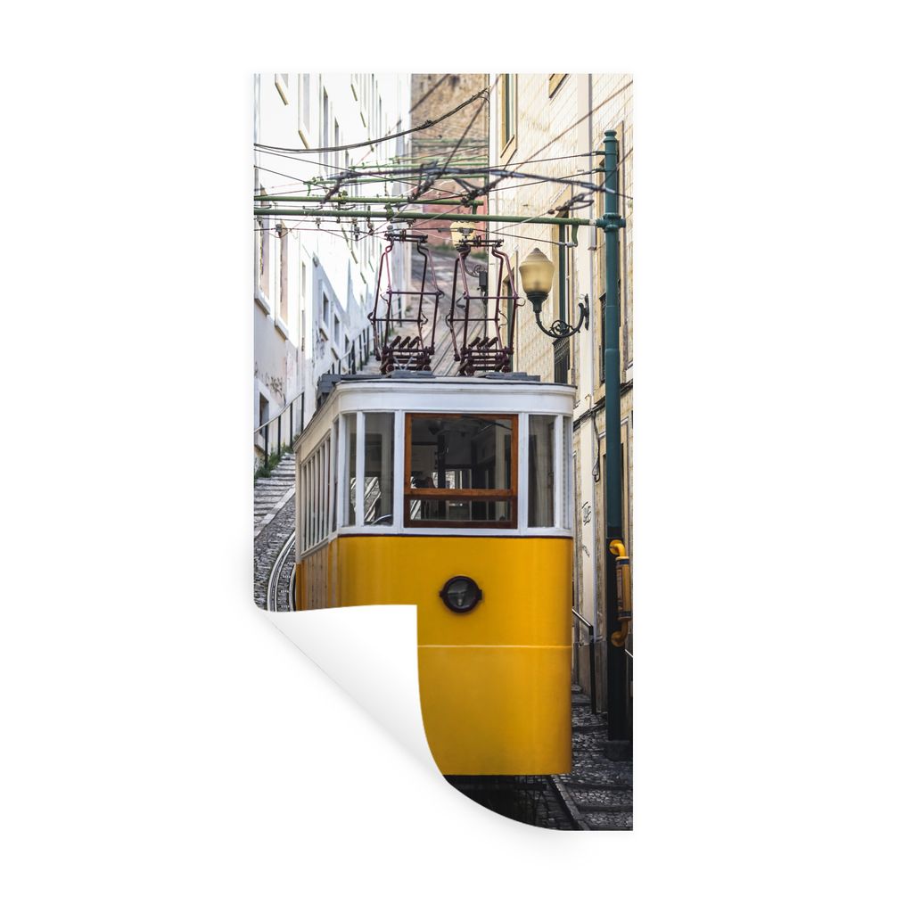 MuchoWow Wandtattoo Wandsticker Wandaufkleber Eine Straßenbahn bleibt auf der Lavra-Seilbahn in Lissabon stecken 20x40 cm Selbstklebend und Repo...