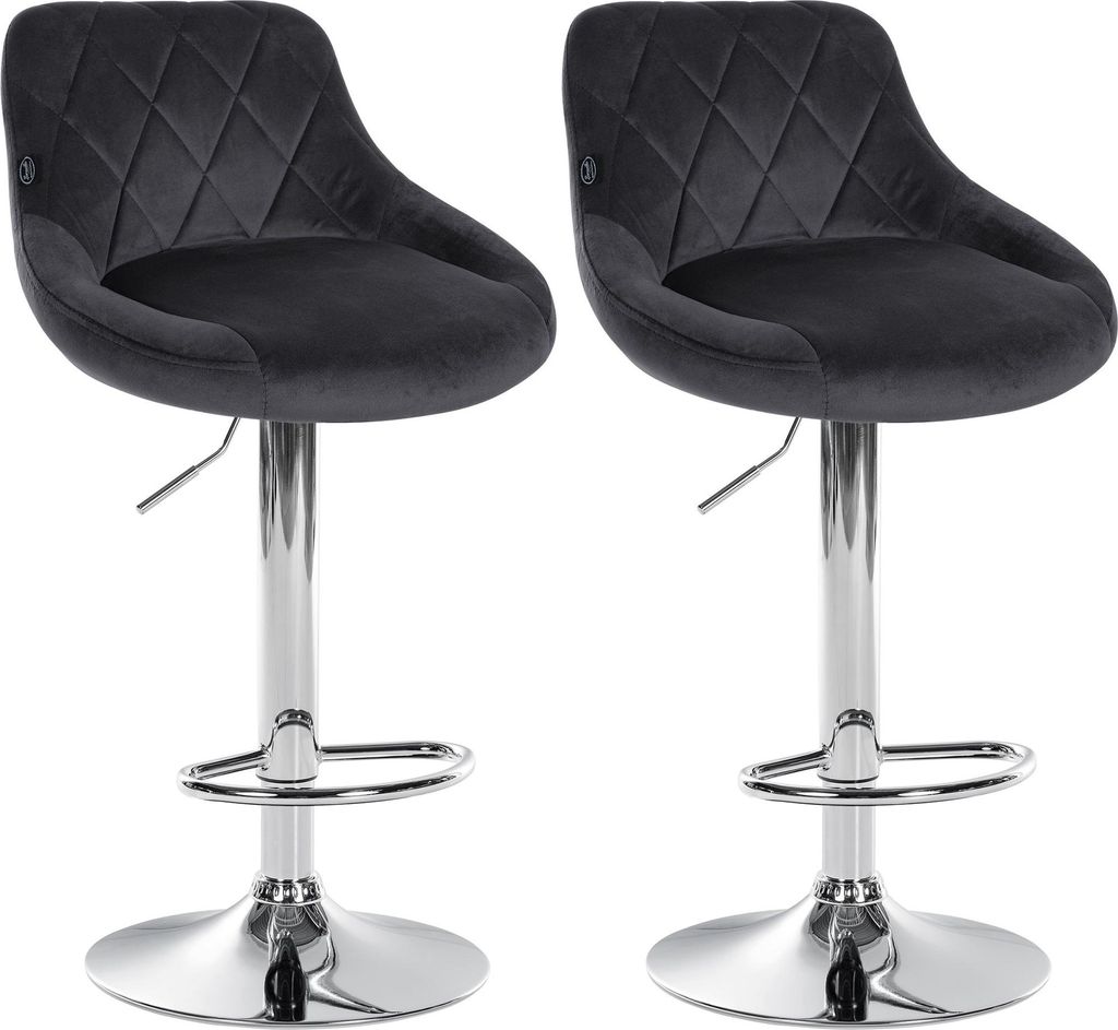 2er Set Barhocker FALON - Samt Dunkelgrau 46x49x83 cm Silber | Barstuhl Mit Lehne Drehbar Tresenhocker Tresenstuhl Kneipenhocker Kneipenstuhl