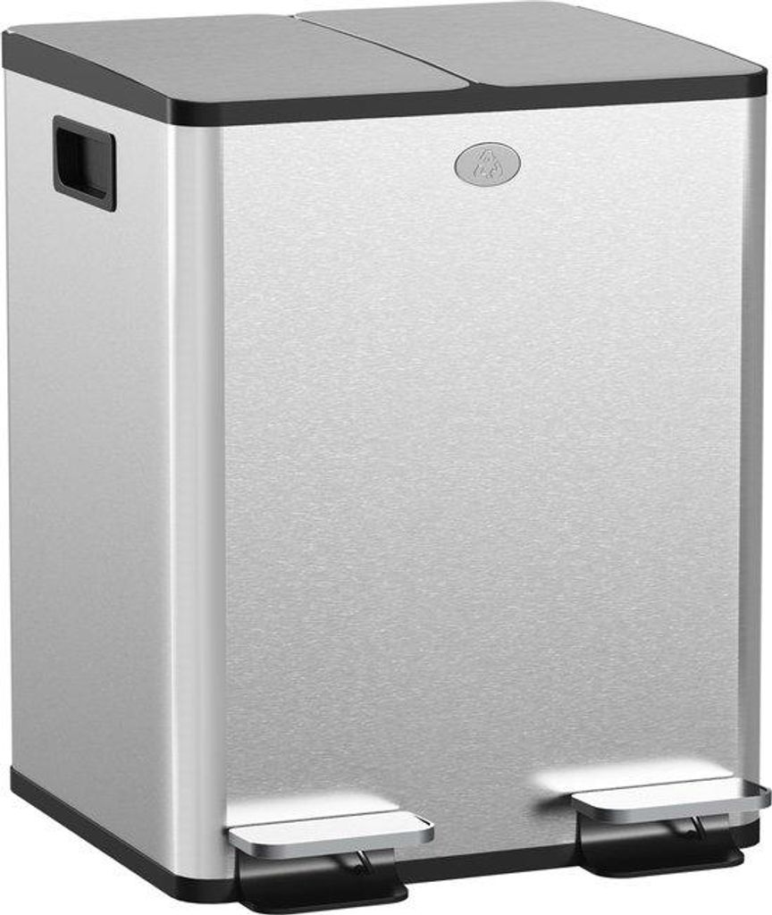 2 x 20 L doppelte Mülleimer, Pedalöffnung, leicht zu reinigen, rostfreier Stahl, Kunststoff, Silber