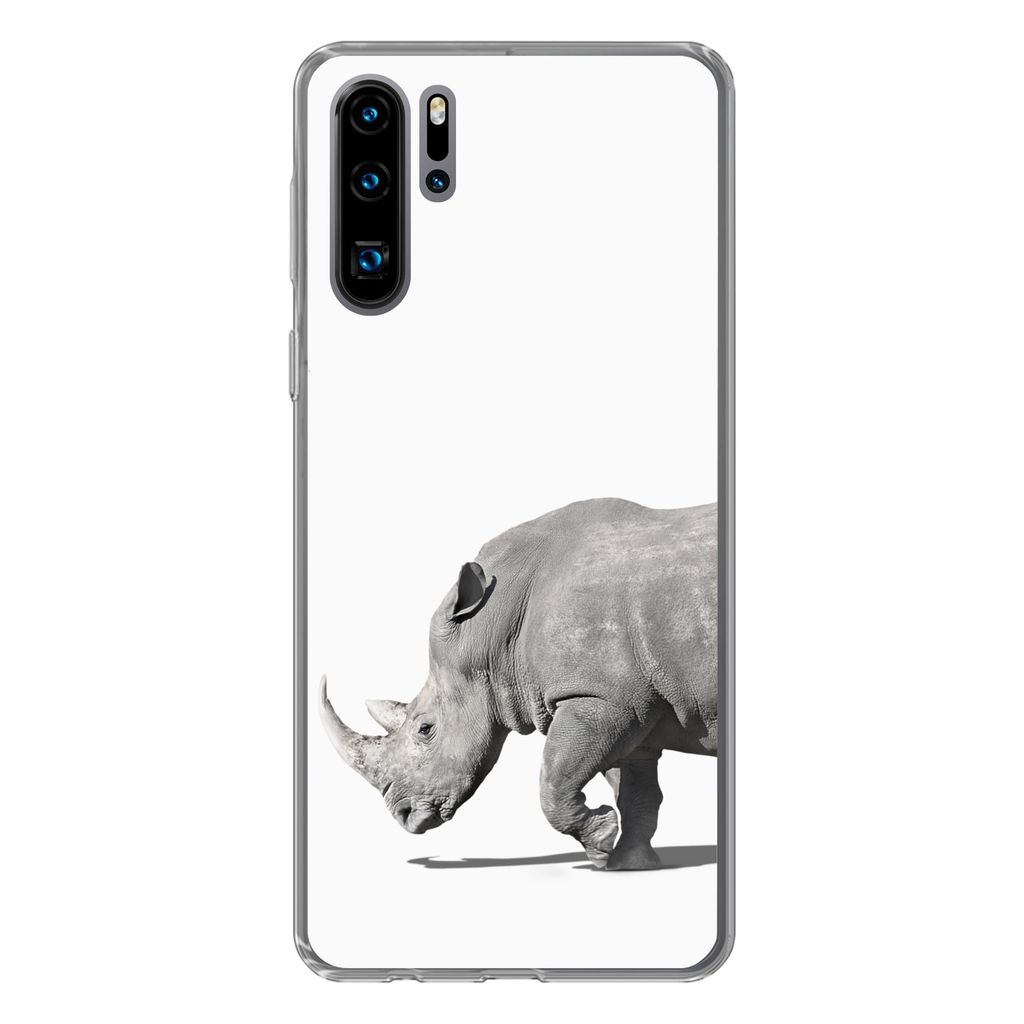 MuchoWow Handyhülle Schutzhülle Hülle für Huawei P30 Pro Rhinozeros - Tiere - Weiß Silikon Softcase Handy Hülle - Schutzdeckel