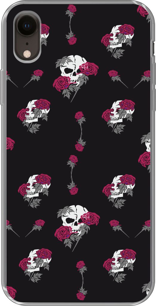MuchoWow Handyhülle Schutzhülle Hülle für Telefoonhoesje iPhone XR Mädchen - Totenkopf - Rosen - Muster - Mädchen - Kinder - Kinder - Mädc...