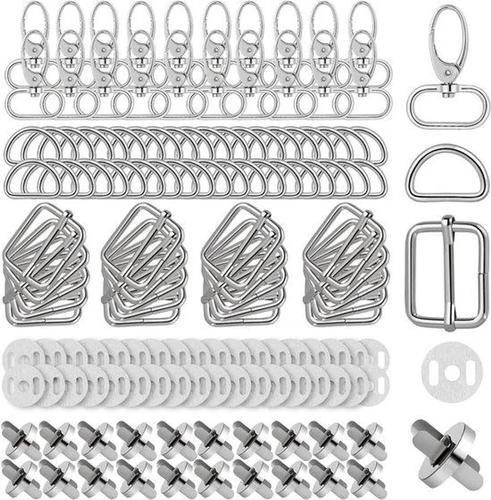 Lot de 140 crochets métalliques et anneaux en D pour sacs DIY argentés