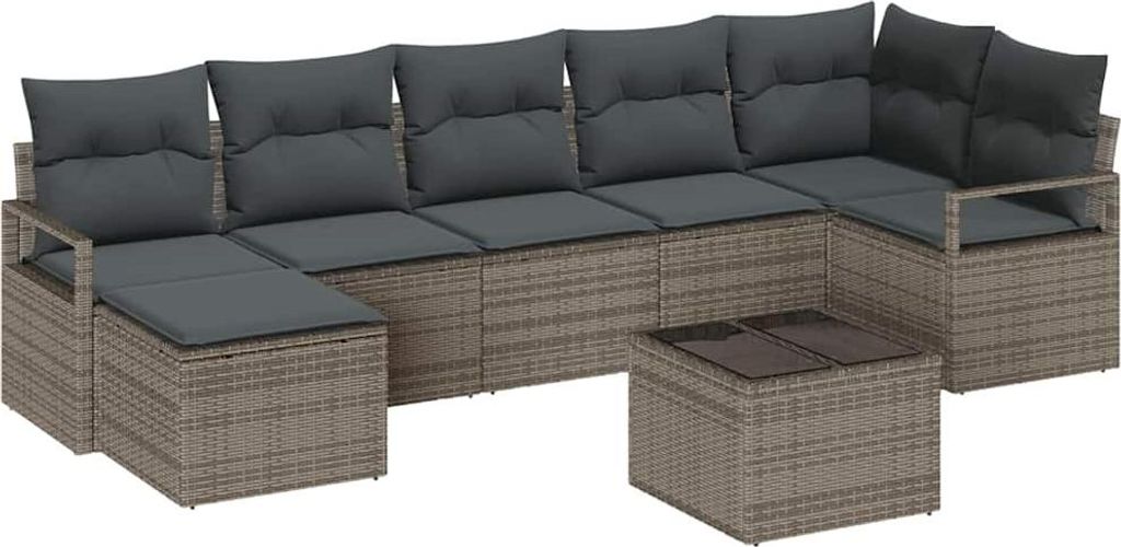 Sofa Set mit Kissen 8 pcs Grau Poly Rattan