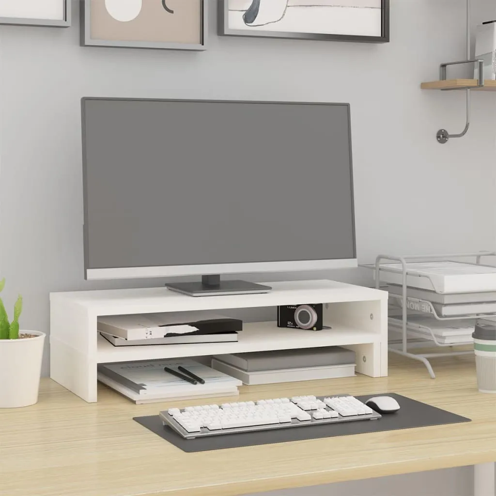 Support Écran en Pin Massif Blanc Extensible : Design et Solidité