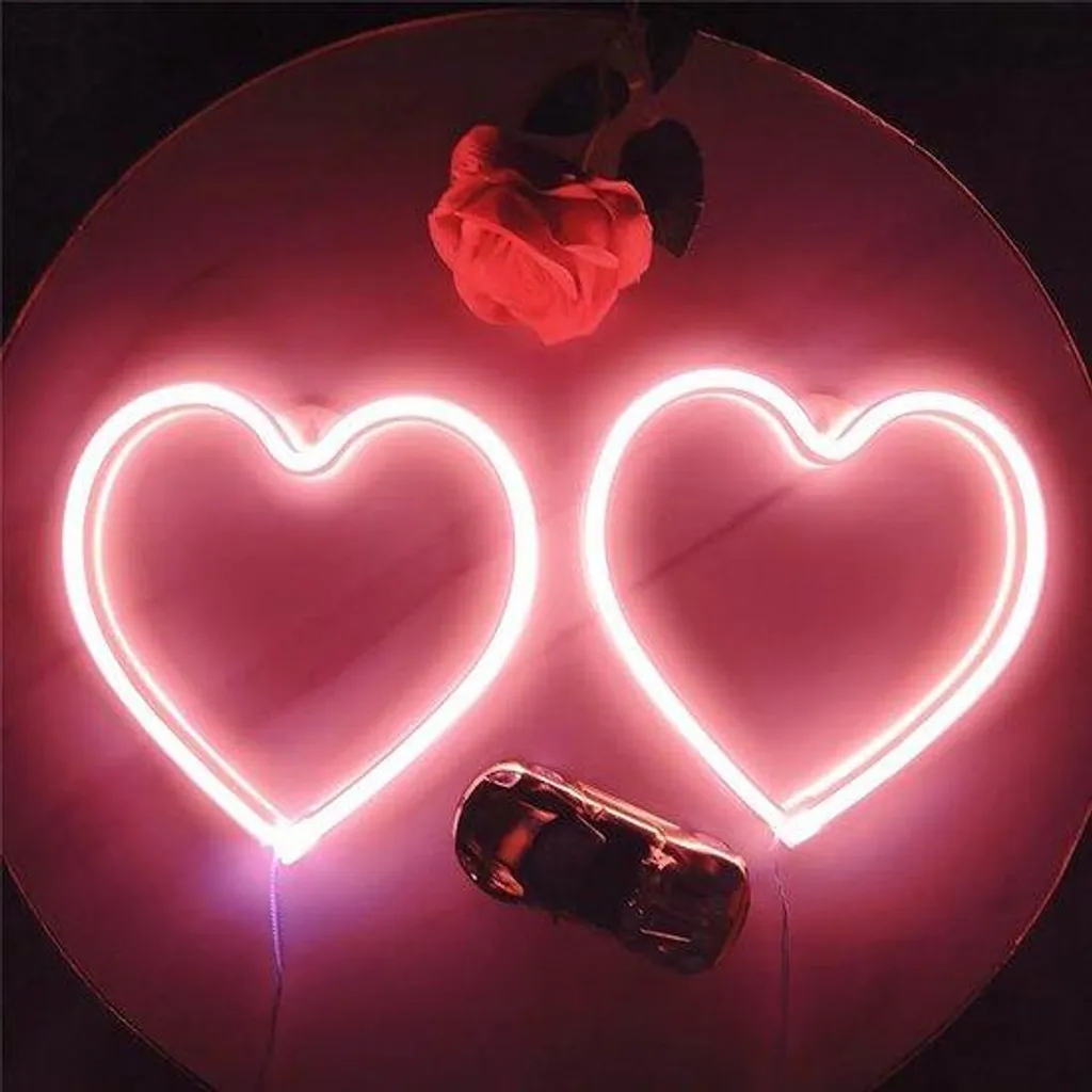 Veilleuse néon LED en forme de cœur pour déco murale de chambre, pack de 2