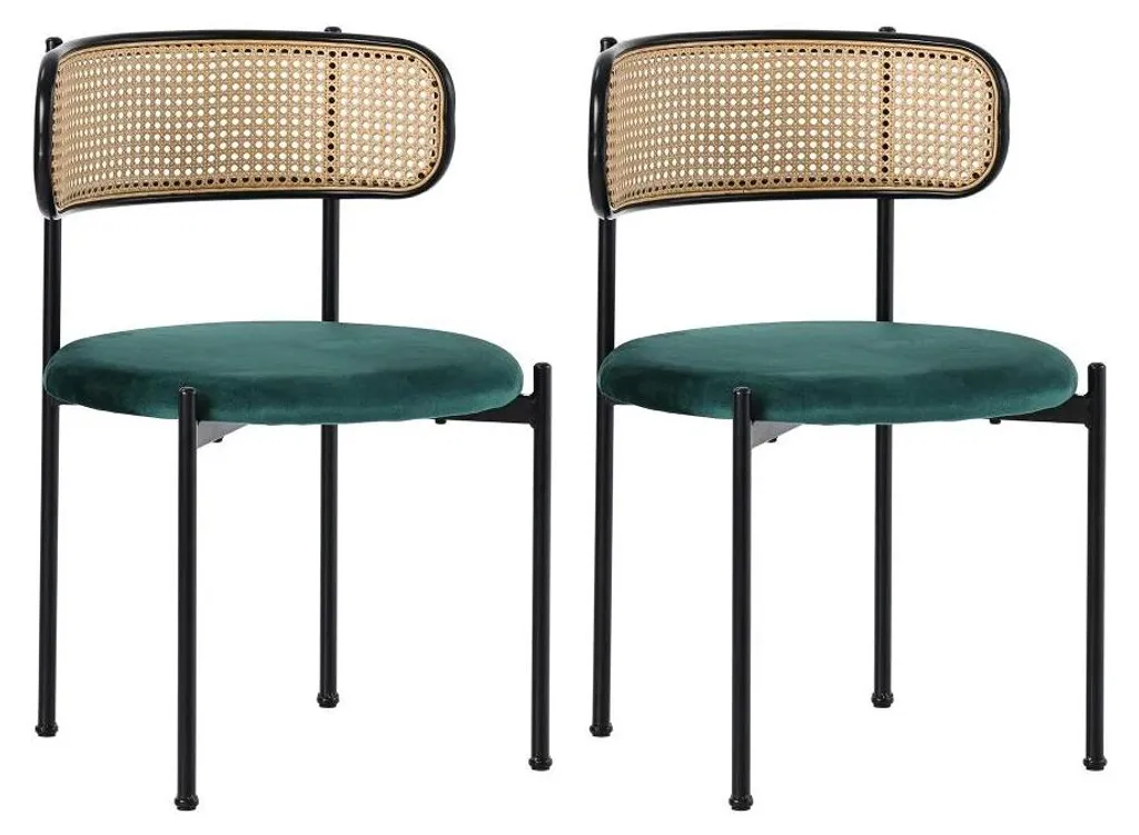 Chaises de salle à manger en velours vert et métal, lot de 2 - 75cm