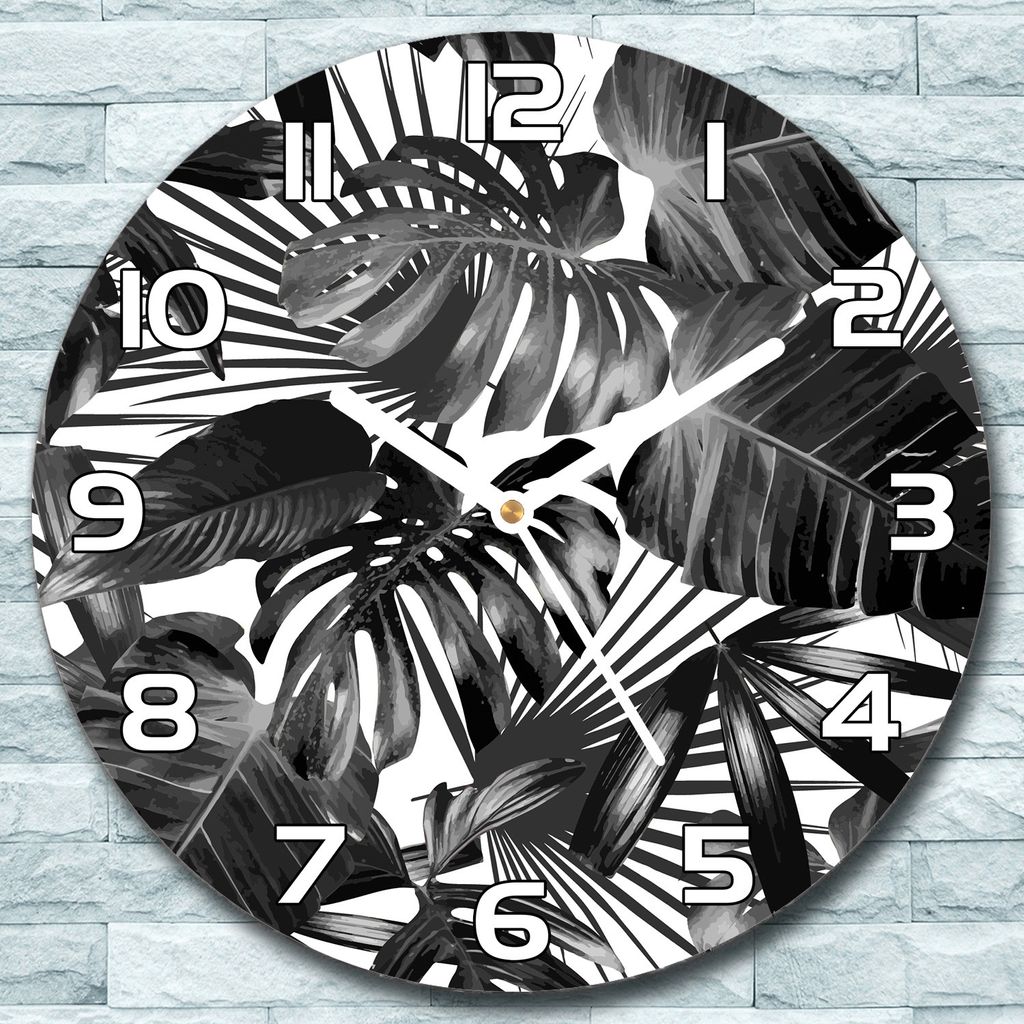 Wanduhr aus Glas Rund fi 30 tropisches Blatt Quarz Deko Schlafzimmer Büro