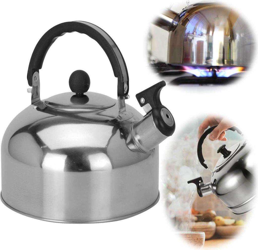 LS-LebenStil Edelstahl Flötenkessel 2,0L Camping Wasserkessel Pfeifkessel Teekessel Gasherd Gas Induktion Wasserkocher Wohnmobil Campingkocher