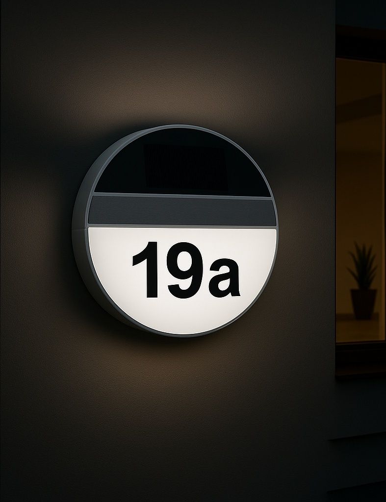 MeLiTec Solar-Hausnummer SH06, moderne LED-beleuchtete Hausnummer, für außen, wasserdicht, aus Edelstahl, kabellose Solar-Hausnummernleuchte