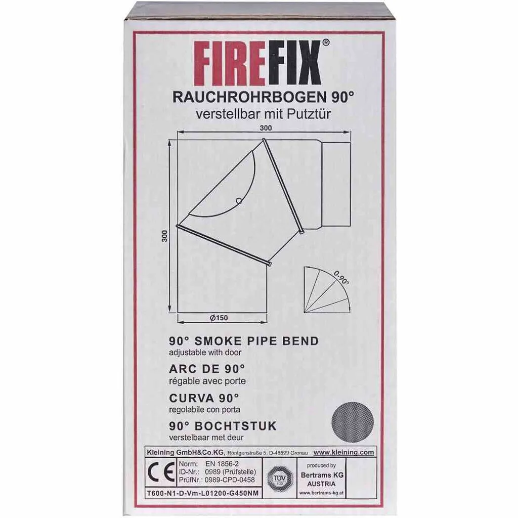 Coude de tuyau de poêle FIREFIX RD150/B Ø 150mm 90° avec porte gris - 2