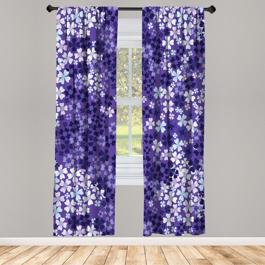 ABAKUHAUS Blume Vorhänge 2 Panel Set für Wohnzimmer Schlafzimmer Nachbildung, Lila Blumen Blüten İm Frühjahr Romantische Wiese Happy Fun Land ...