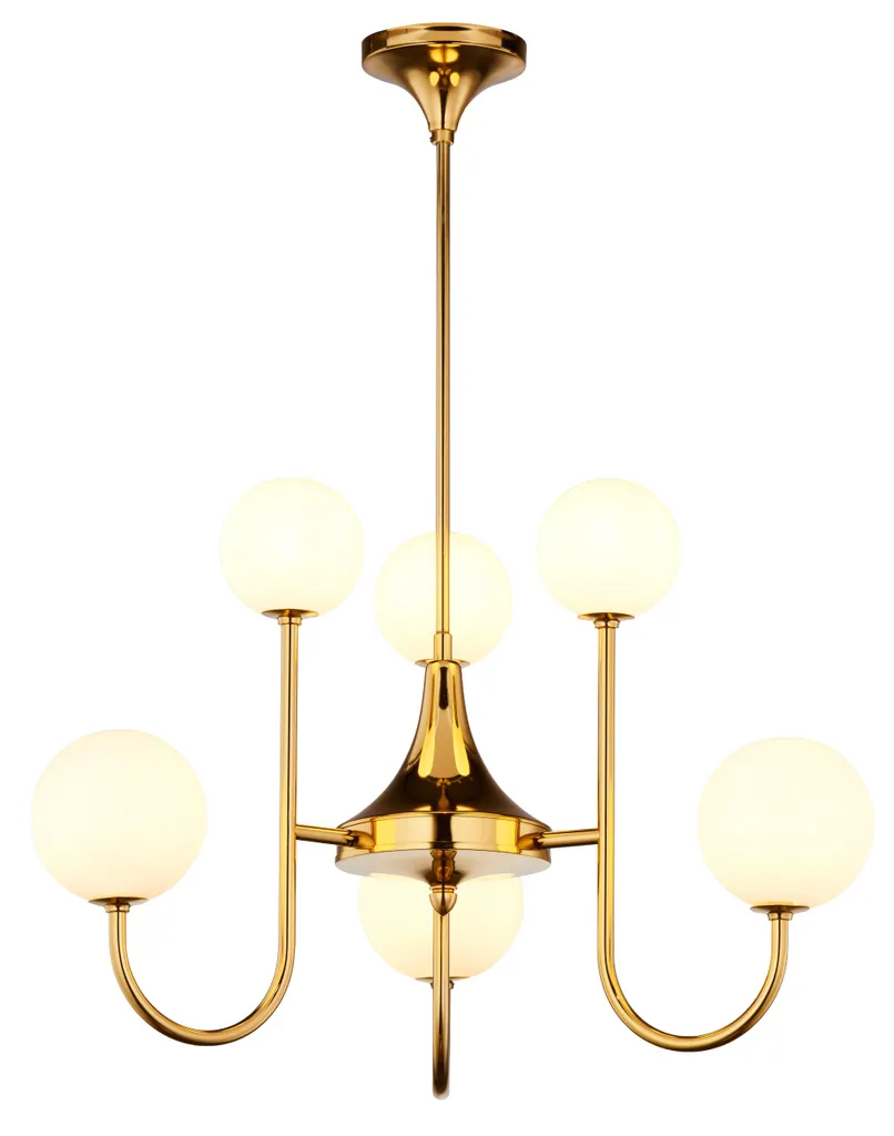 Lustre Suspension Moderne Doré et Blanc Jupiter SELEN 6 Lumières