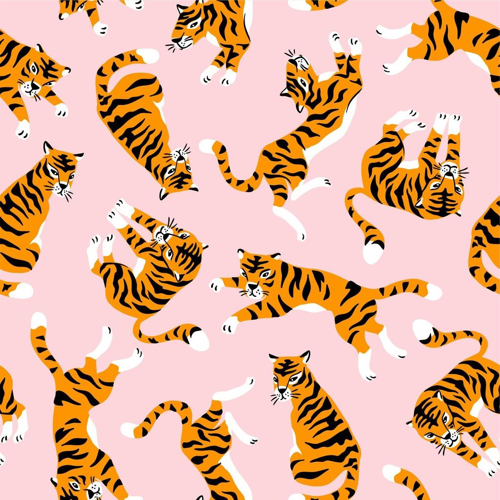 OUTDOOR DEKOSTOFFE OXFORD - Motiv Tiger auf einem rosa I DR087