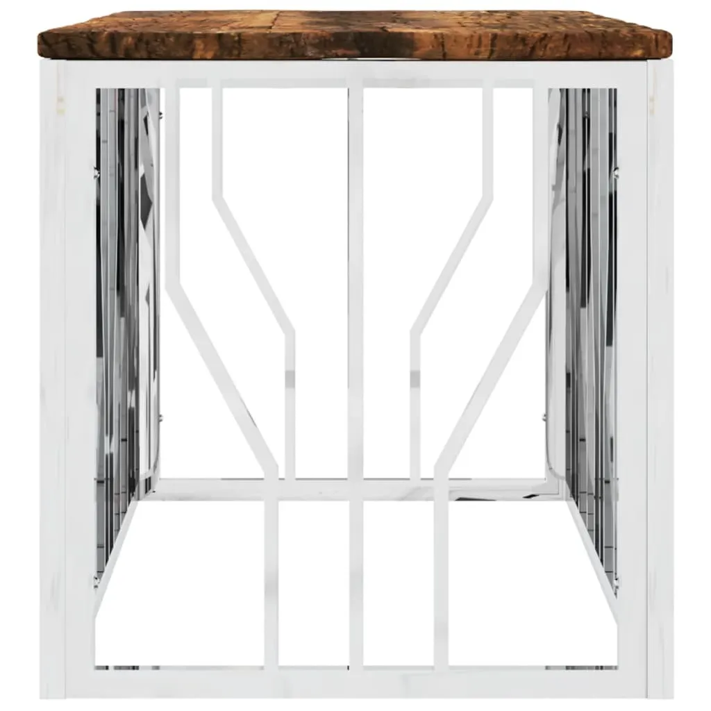 Table Basse Rectangulaire Bois Massif et Structure Acier Inoxydable 100cm - 4
