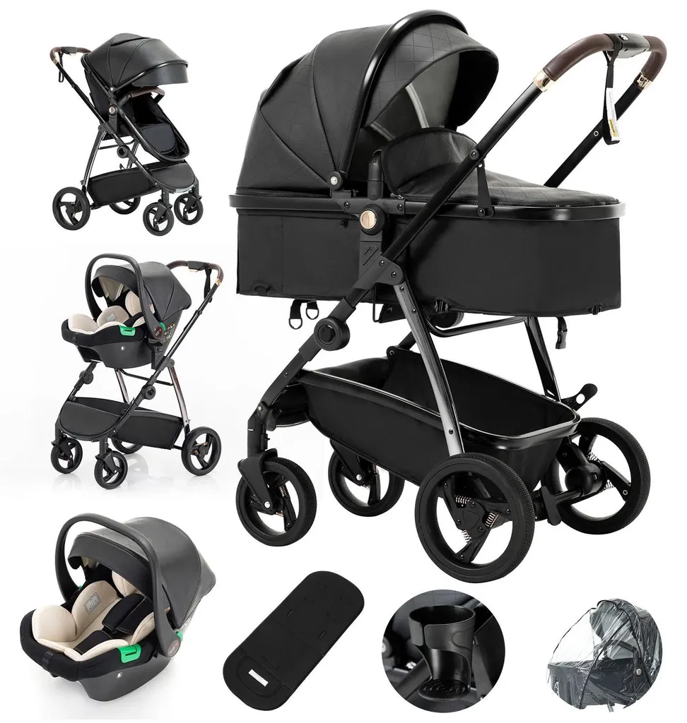 Poussette design luxueux 808B-NOIR - Finition premium et pliable