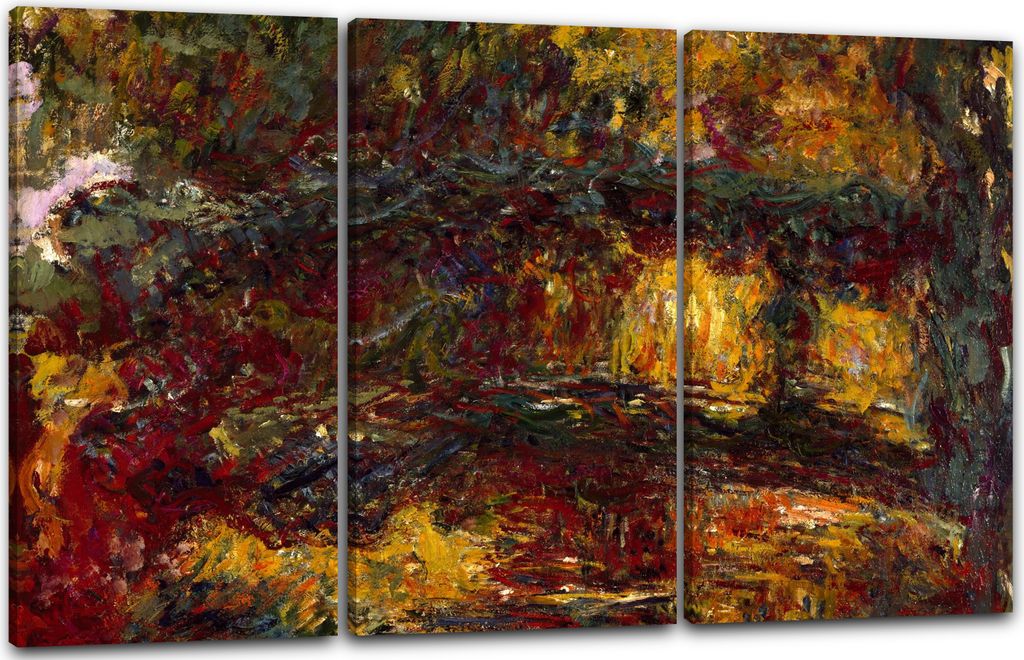Leinwandbild 3-teilig (120x80cm): Claude Monet - Japanische Brücke über den Seerosenteich (1920-1924), echter Holz-Keilrahmen inkl. Aufhänger, h...