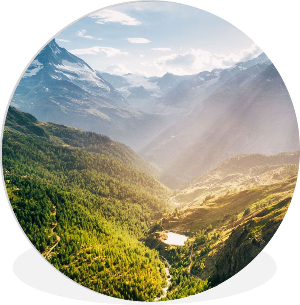 MuchoWow Rundes Wandbild - Runde Bilder Berge - Pflanzen - Landschaft Ø 30 cm Kreis Wanddekoration Kunststoff - Wandkreis - Wandschmuck - Schlaf...