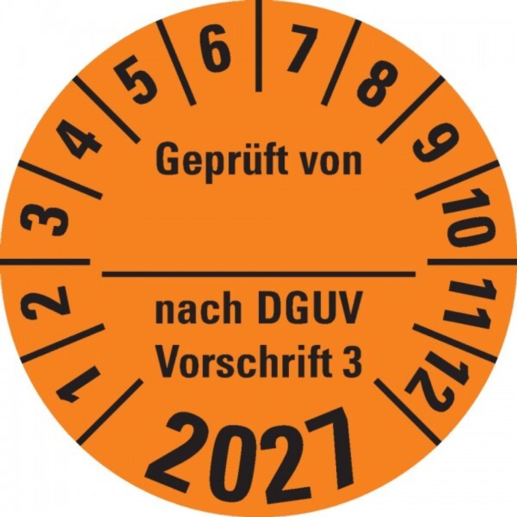 Dreifke Prüfplakette v. nach DGUV 3,2027,orange,Dokufolie,Ø 30mm,500...